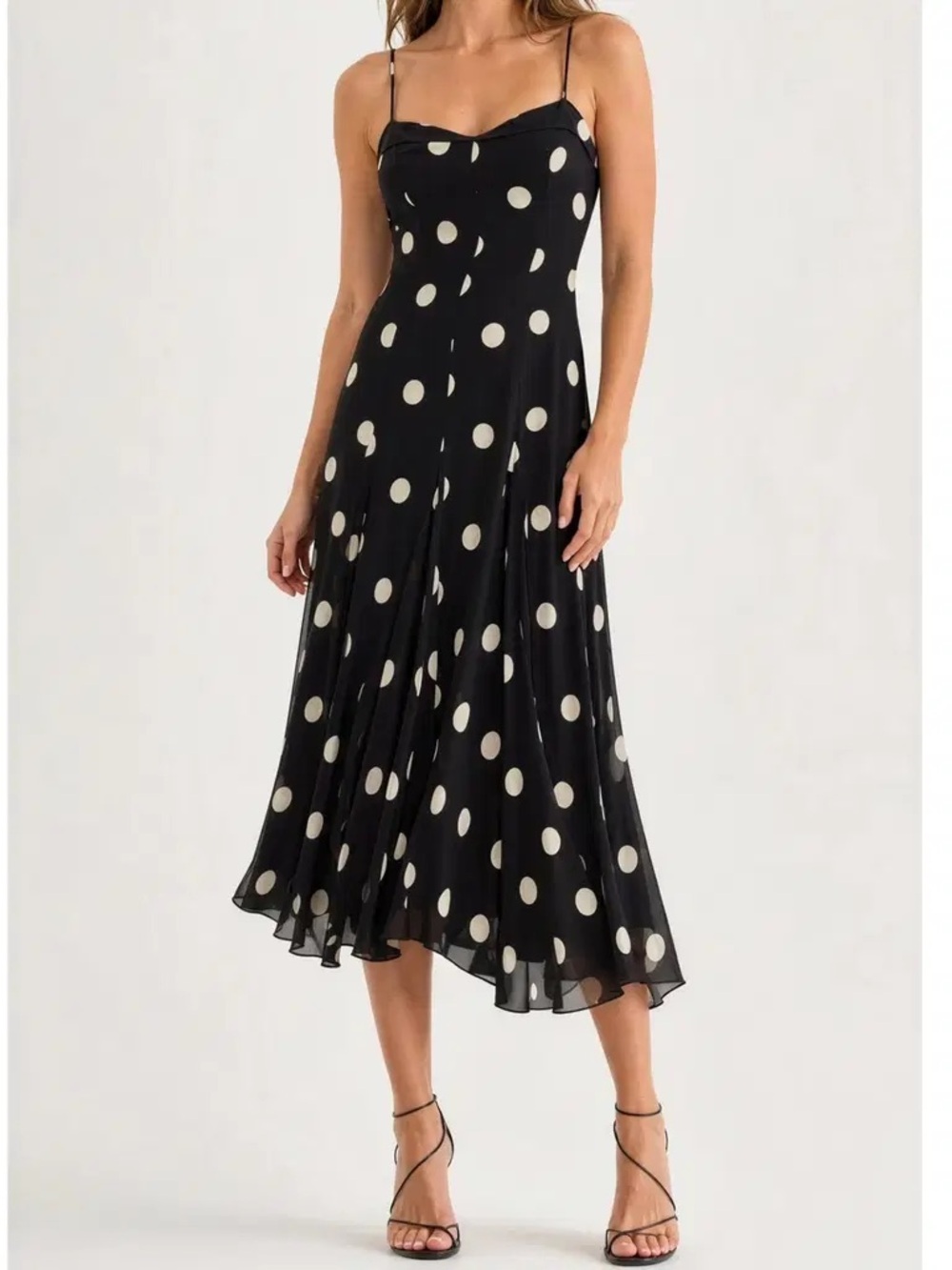 Reformation Black & Cream Polka Dot Slip Midi Dress